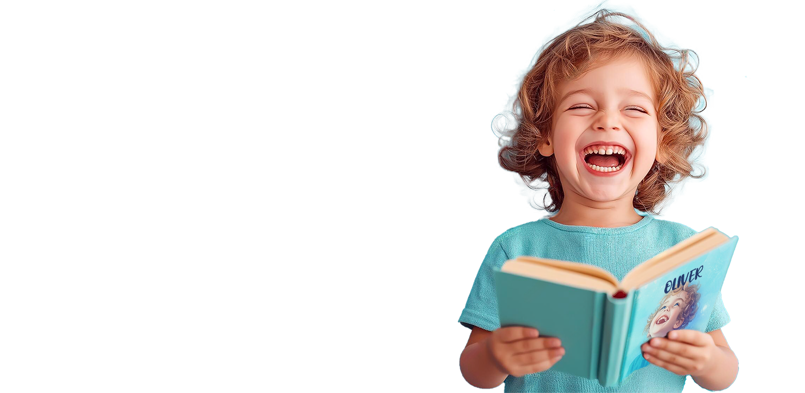 Boy laughing while reading his personalized storybook